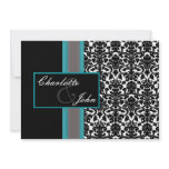 aqua damask wedding save the date invitations