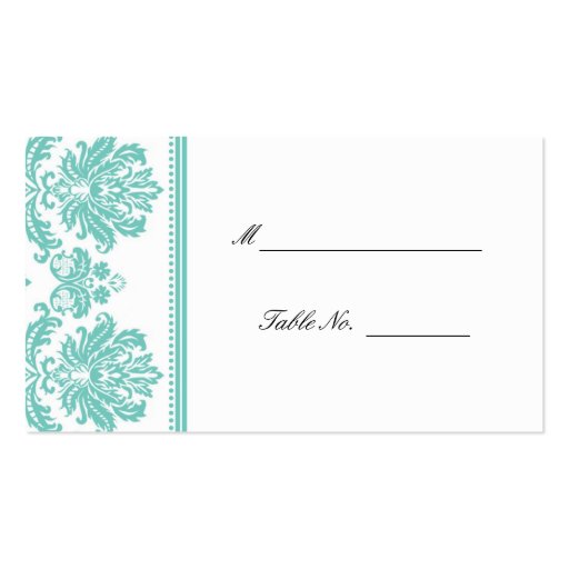 Aqua Damask Wedding Seating Placecards Business Card Template (front side)