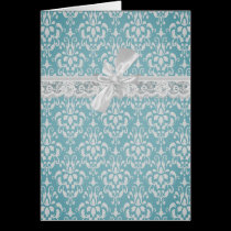 Aqua Damask with Lace and Bow cards