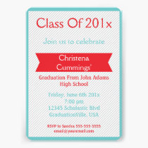 Aqua Diagonal Stripes Graduation Announcement invitations