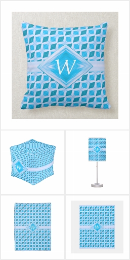 Aqua Diamond Pattern Monogram Home Decor - ADS1P