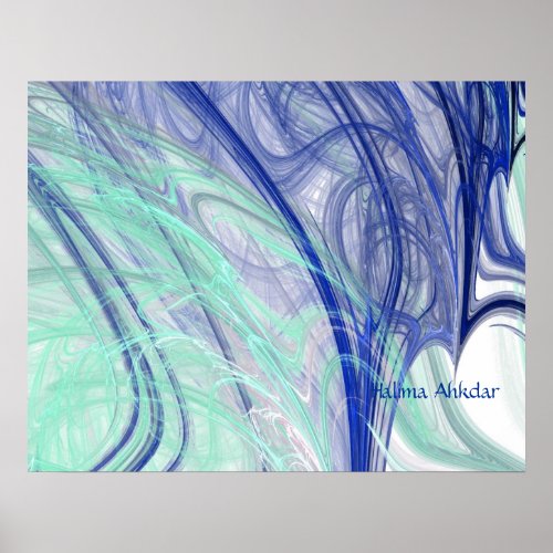 aqua feathers abstract art Halima Ahkdar print