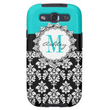 Aqua Fleur de Lis Damask Samsung Case Samsung Galaxy S3 Case