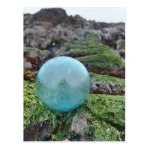 Aqua float on greenery at tide pool post card