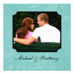 Aqua Floral Accent Wedding Engagement Announcement