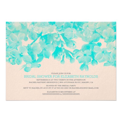 Aqua Floral Bridal Shower Invitations