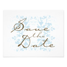 Aqua Floral Flourish Save The Date Wedding Invite