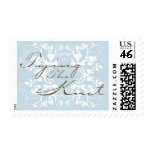 Aqua Floral Flourish Tying The Knot Wedding Stamps