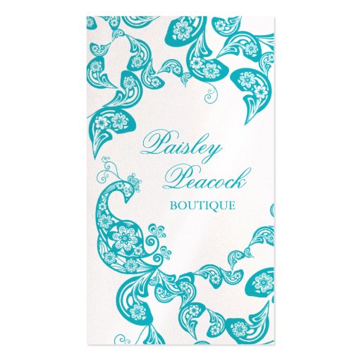 Aqua Floral Paisley Peacock Stylish Chic Elegant Business Card Template (front side)