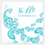 Aqua Floral Paisley White Peacock Wedding Favor Stickers
