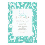 Aqua Floral Pattern Baby Shower Invite invitations