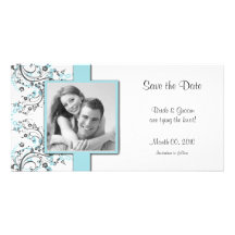 Aqua Floral Save the Date Photo Cards