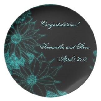 Aqua Floral Wedding Rehearsal Plate