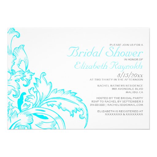 Aqua Flourish Bridal Shower Invitations