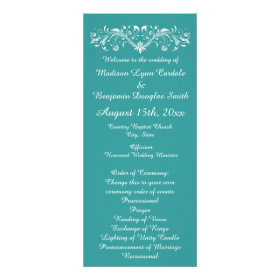 Aqua Flourish Teal Turquoise Wedding Programs Custom Rack Cards