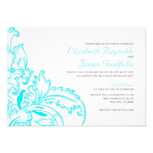Aqua Flourish Wedding Invitations
