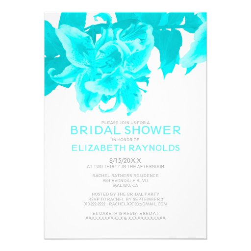 Aqua Flower Bridal Shower Invitations