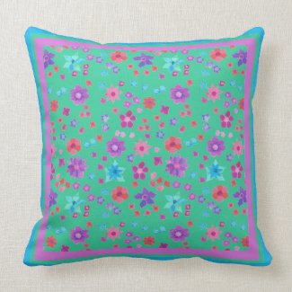 Aqua Flower-Power Throw Pillow or Scatter Cushion