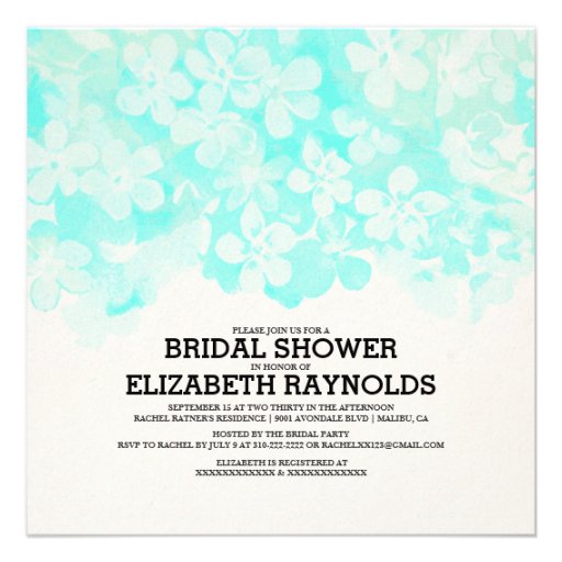 Aqua Flowers Bridal Shower Invitations