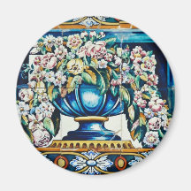 Aqua Flowers in vase, Plaza de Espana, Seville, Sp Magnets