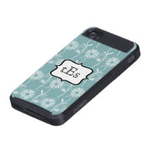 Aqua Flowers Pattern Monogram Skinit Cargo iPhone 4/4S Cases