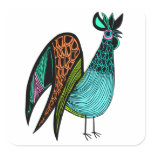 Aqua Folk Art Rooster Stickers