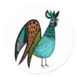 Aqua Folk Art Rooster Stickers