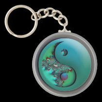 Aqua Fractal Silver  Yin Yang Keychain keychains