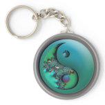 Aqua Fractal Silver Yin Yang Keychain