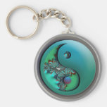 Aqua Fractal Silver  Yin Yang Keychain
