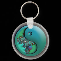 Aqua Fractal YingYang Keychain