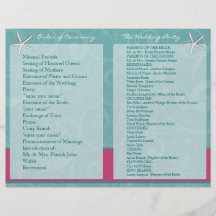 Aqua & Fuchsia Beach Wedding Ceremony Programs Flyer