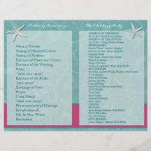 Aqua & Fuchsia Beach Wedding Ceremony Programs Flyer