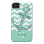 Aqua Glitter Anchor White Chevron Personalized iPhone 4 Cases