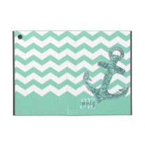 Aqua Glitter Anchor White Chevron Personalized powis icase