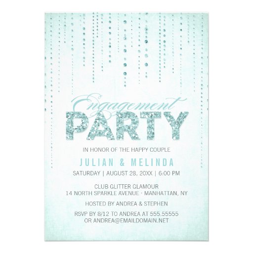 Aqua Glitter Look Engagement Party Invitation