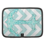 Aqua Glitter Nautical Anchor Teal chevron pattern Folio Planner