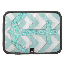 Aqua Glitter Nautical Anchor Teal chevron pattern Folio Planner