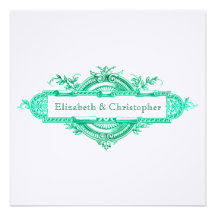 Aqua Glow Vintage Wedding Memory Cards Invitations