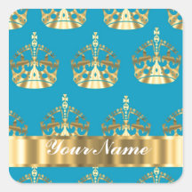 Aqua & gold crown pattern stickers