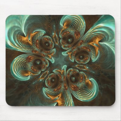 Aqua Gold Swirls Fractal Art Mousepad by webgrrl