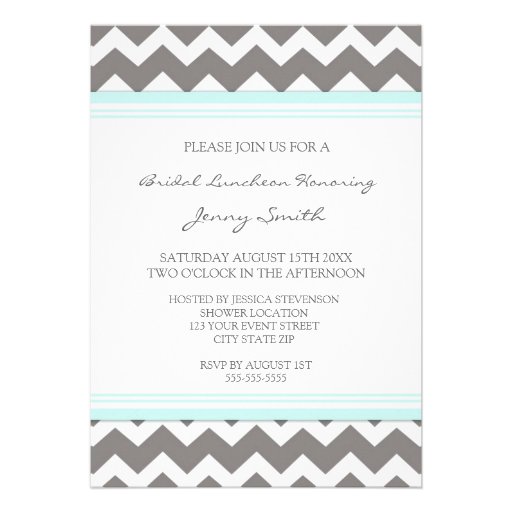 Aqua Gray Chevron Bridal Lunch Invitation Cards