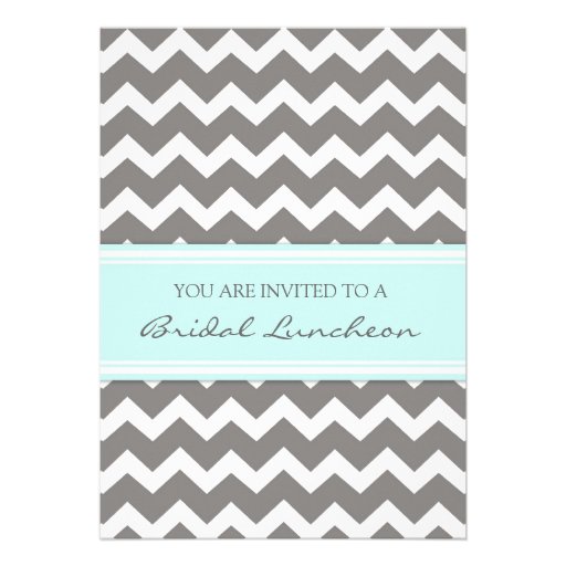 Aqua Gray Chevron Bridal Lunch Invitation Cards