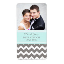 Aqua Gray Chevron Photo Wedding Labels