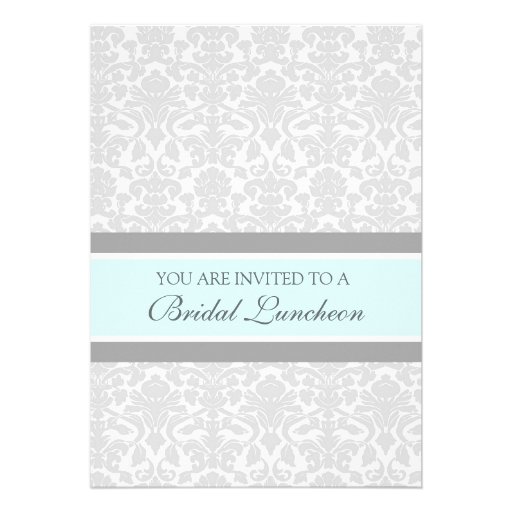 Aqua Gray Damask Bridal Lunch Invitation Cards