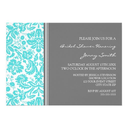 Aqua Gray Damask Bridal Shower Invitation