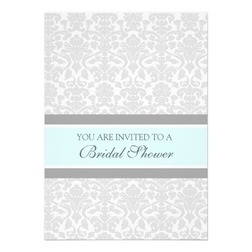 Aqua Gray Damask Bridal Shower Invitation Cards