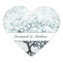 Aqua Gray Damask Heart Leaf Tree Wedding Seal Stickers