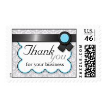 Aqua & Gray Damask "Thank you for your business" Stamp