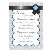 Aqua & Gray Damask Wedding Guest Reference Cards Business Cards